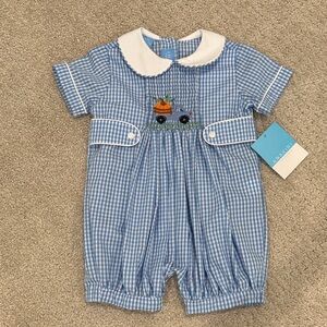 Anavini Blue Gingham Fall Romper